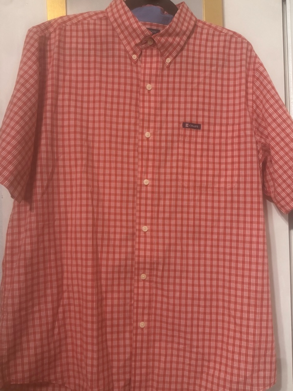 Chaps Men's Red Plaid Short-Sleeve Button-Down Shirt